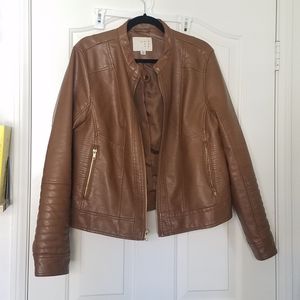 Brown Faux Leather Biker Jacket